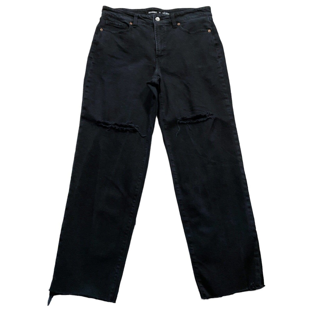 Old Navy Womens Jeans size 12 Black O.G. Loose High Rise Destroyed Denim Stretch